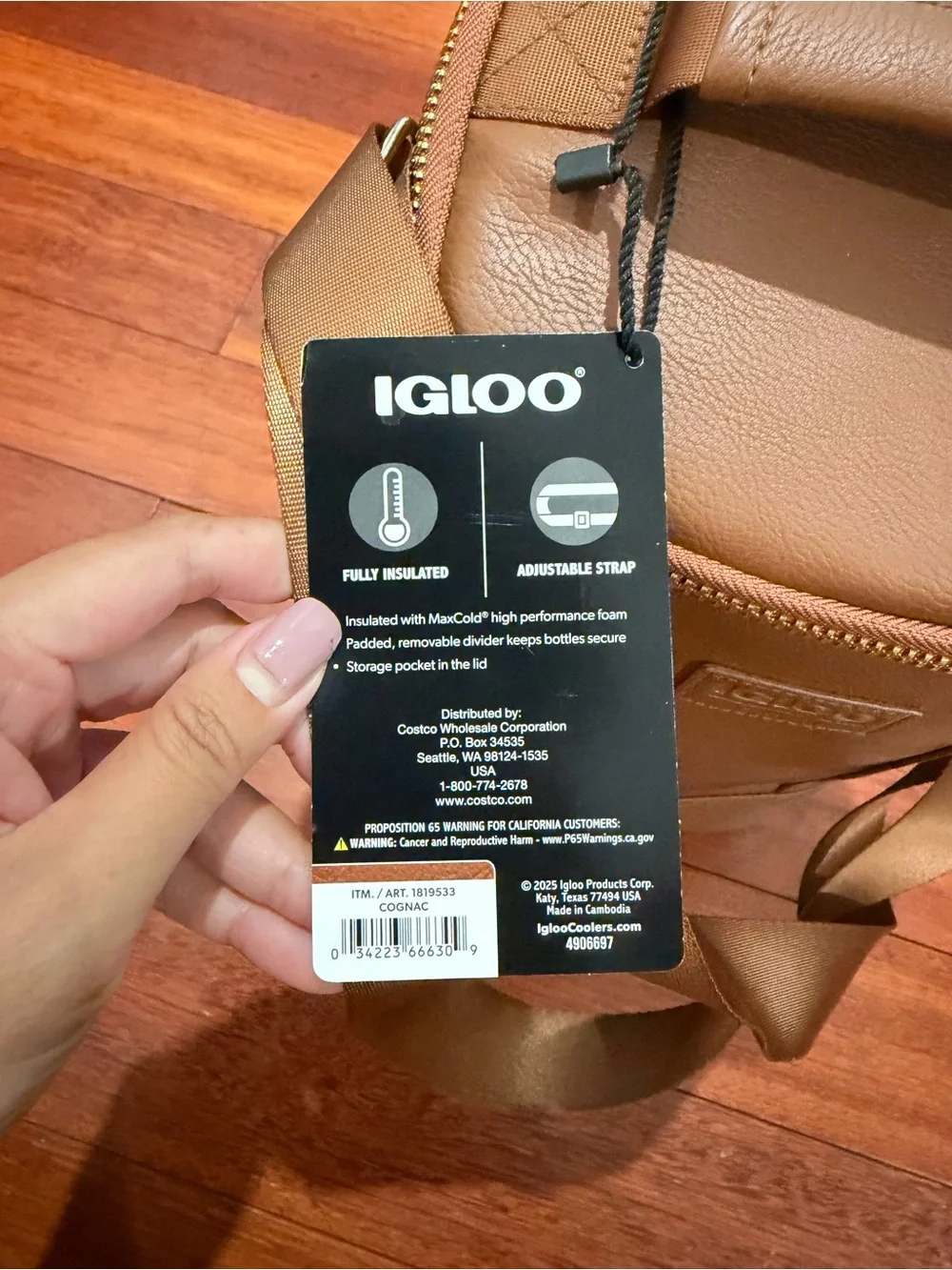 Igloo Insulated Faux Leather Beverage Tote Cooler Bag Cognac NWT